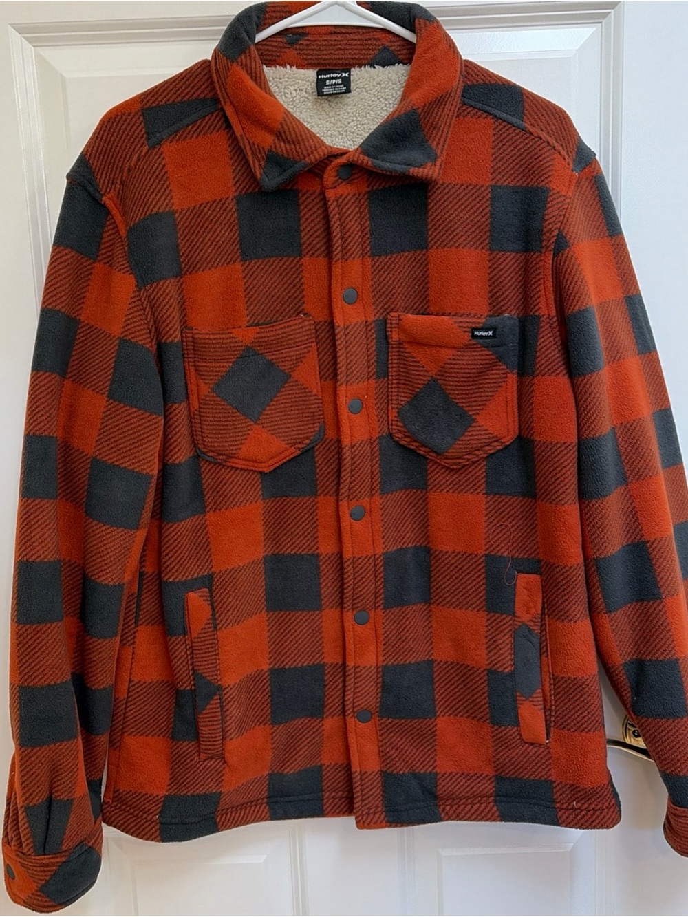 Hurley Men’s Orange and Black Buffalo Check Sherpa-Lined Jacket